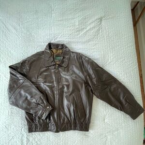 Savile Row Men’s Genuine Leather Bomber Jacket, Brown, Size M